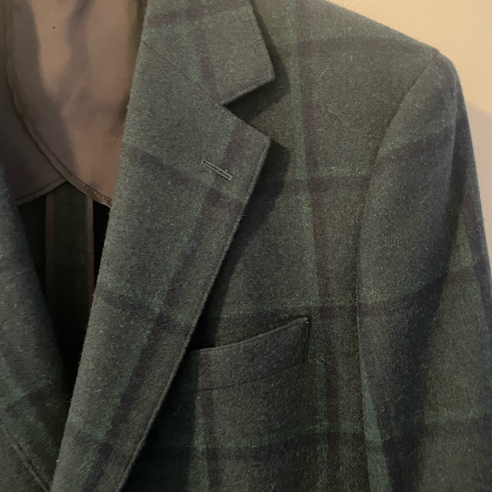 Unlined wool blazer in green check, bonobos slim fit sized 40